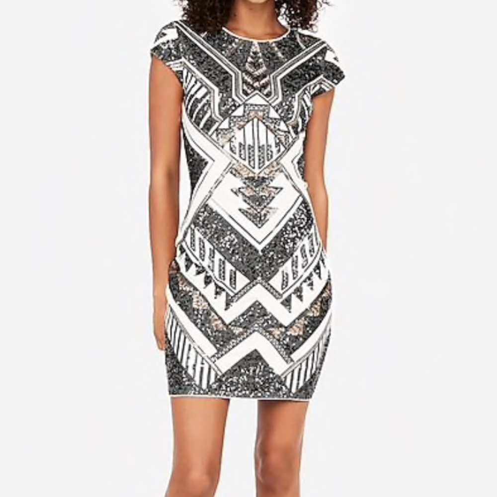 Express Short Sleeved Sequin Sheath Dress